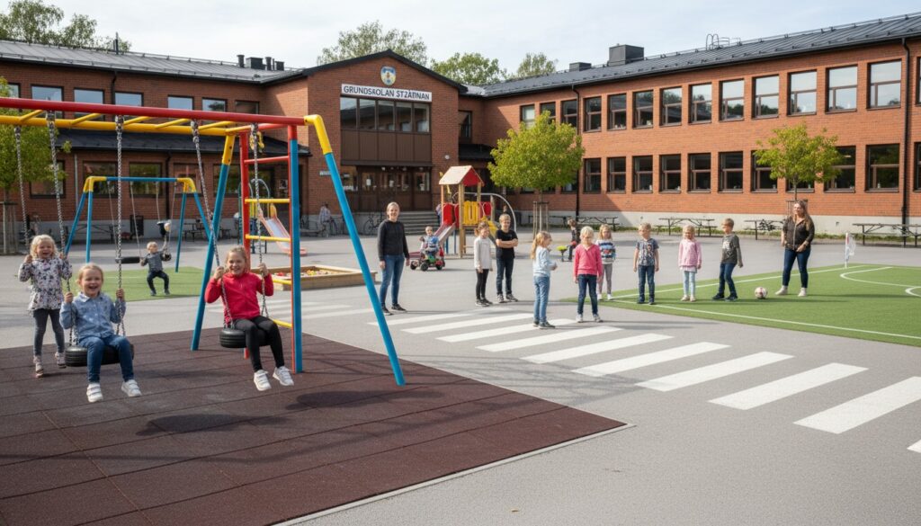 skolgård med lekande barn